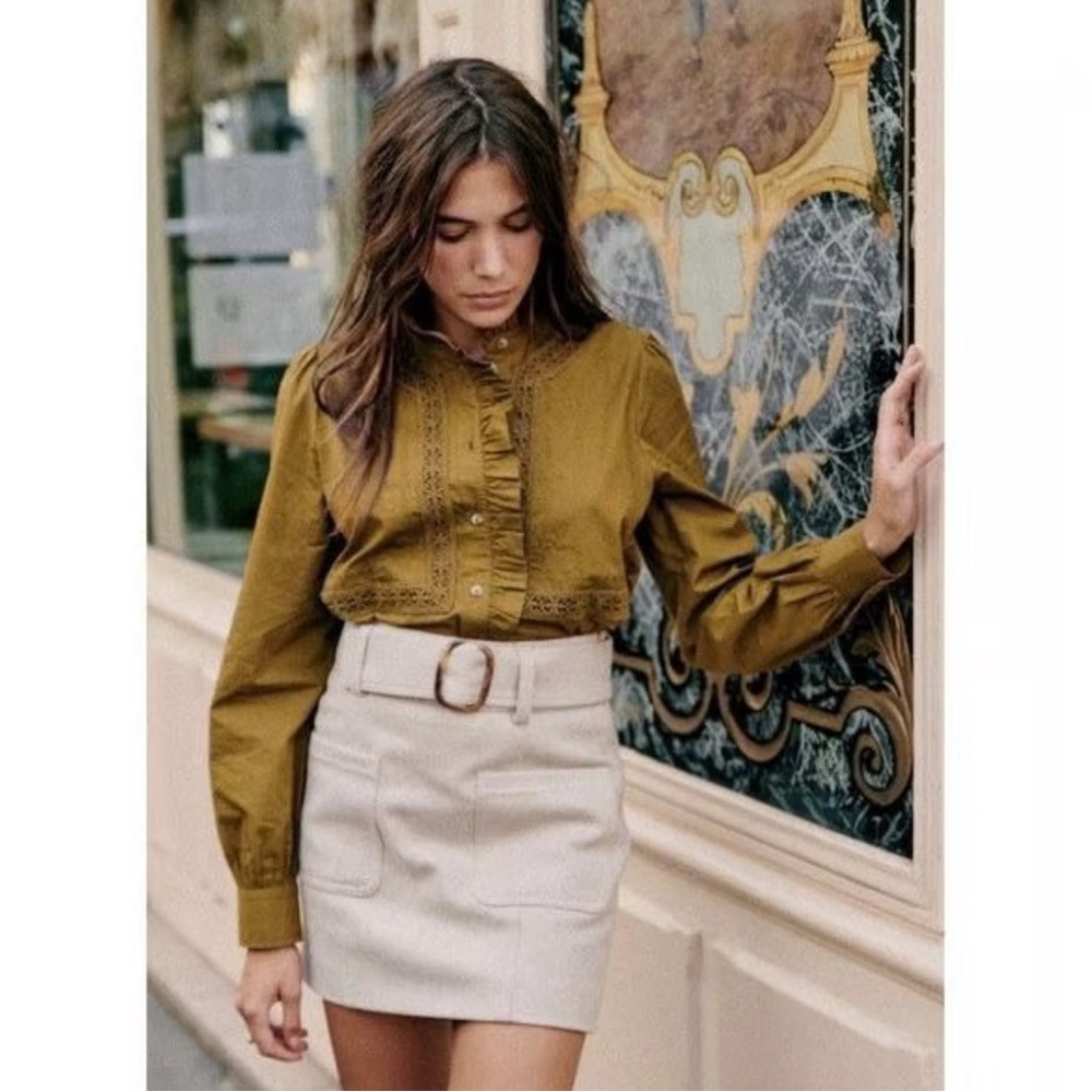 Sezane Ulysse Blouse FR34 USA 2 Olive